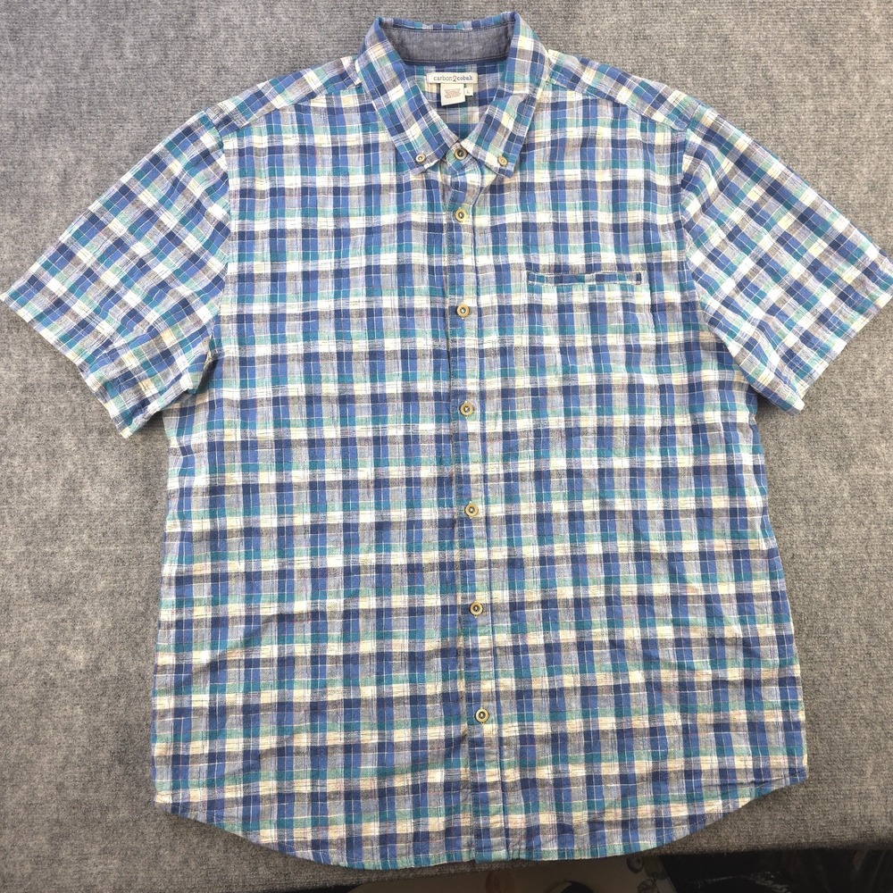 Carbon 2 Cobalt Shirt Large Blue Check Short Sleeve Button Down Cotton Pocket